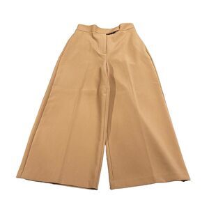 ZARA Size M Woman Wide Leg Capri Pants Tan Knit Trousers